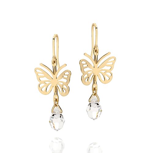 BRINCO BORBOLETA VAZADA BANHADO A OURO 18K COM CRISTAIS