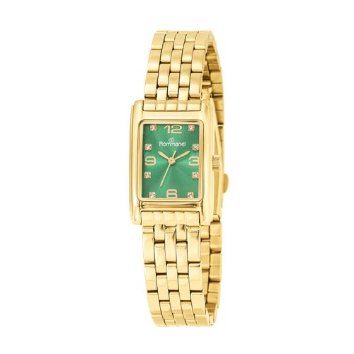 RELÓGIO ANALÓGICO SOCIAL DOURADO COM VERDE