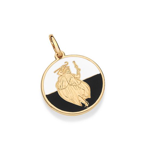 PINGENTE MEDALHA OBALUAIÊ BANHADO A OURO 18K COM APLICAÇÃO DE RESINA