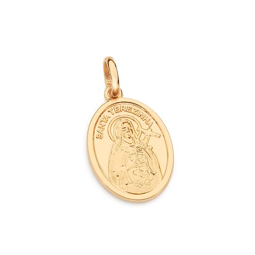 PINGENTE MEDALHA OVAL SANTA TEREZINHA BANHADO A OURO 18K