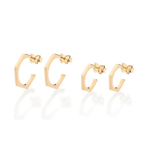 KIT BRINCO MEIA ARGOLA ANGULAR BANHADO A OURO 18K