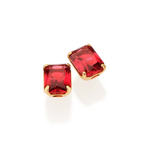 BRINCO RETANGULAR BANHADO A OURO 18K COM CRISTAIS