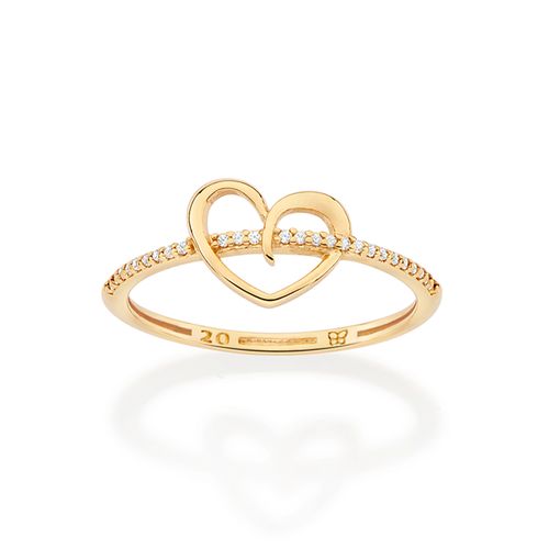 ANEL SKINNY CORAÇÃO COM ZIRCÔNIAS BANHADO A OURO 18K