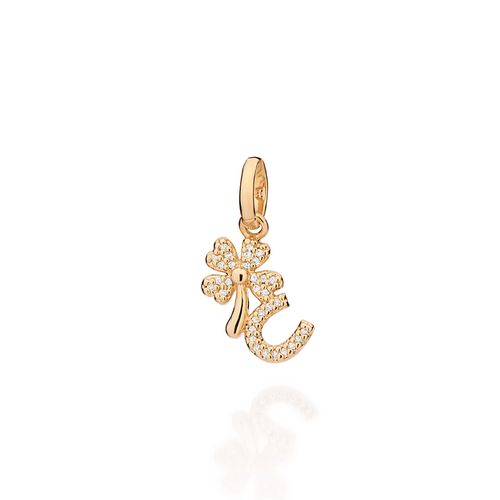 PINGENTE TREVO E FERRADURA BANHADO A OURO 18K COM ZIRCÔNIAS