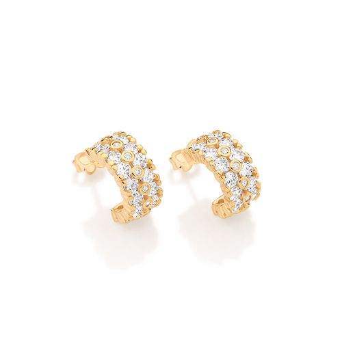 BRINCO MEIA ARGOLA BANHADO A OURO 18K COM ZIRCÔNIAS
