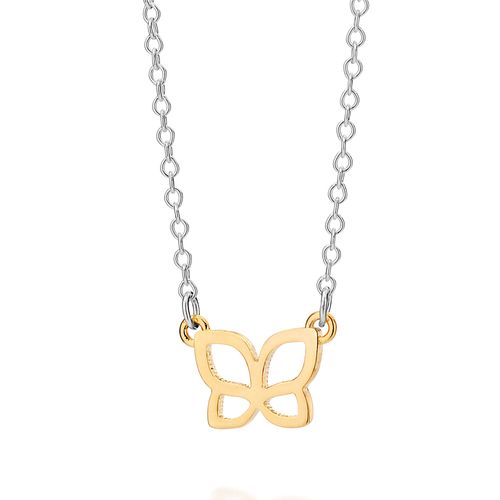GARGANTILHA DE PRATA MACIÇA 925 COM PINGENTE BORBOLETA VAZADA BANHADO A OURO 18K