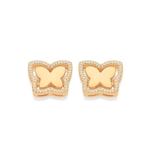 BRINCO BORBOLETA DESMONTÁVEL BANHADO A OURO 18K COM ZIRCÔNIAS