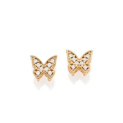 BRINCO BORBOLETA BANHADO A OURO 18K COM ZIRCÔNIAS