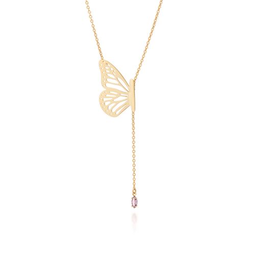 GARGANTILHA GRAVATA BORBOLETA BANHADA A OURO 18K COM ZIRCÔNIA