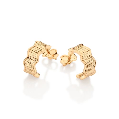 BRINCO MEIA ARGOLA SIANINHA TEXTURIZADO BANHADO A OURO 18K