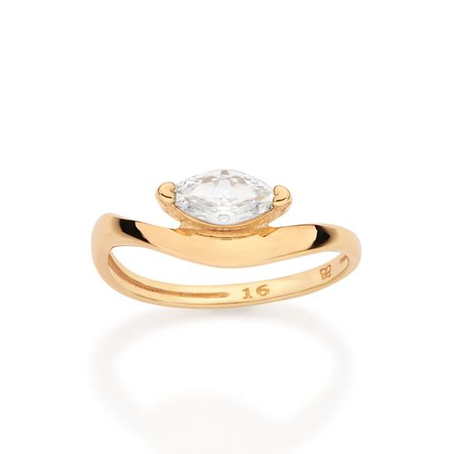 ANEL SKINNY ONDULADO BANHADO A OURO 18K COM ZIRCÔNIA
