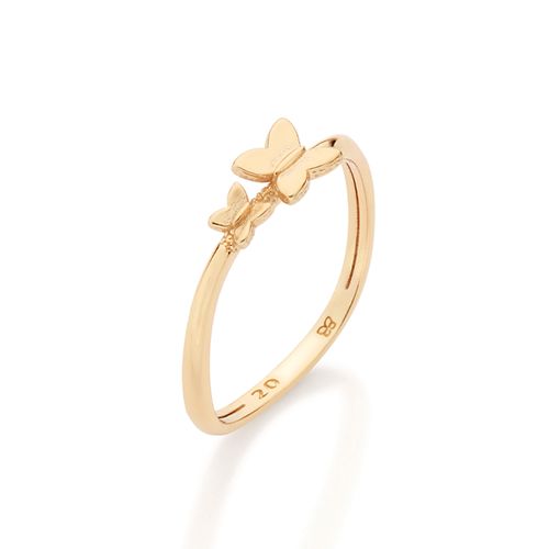ANEL SKINNY ONDULADO COM BORBOLETAS BANHADO A OURO 18K