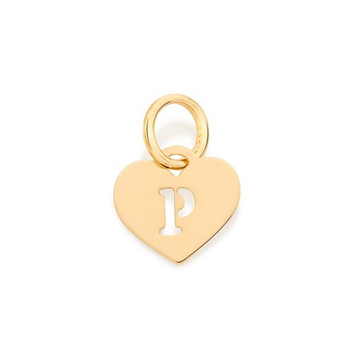 PINGENTE CORAÇÃO COM LETRA BANHADO A OURO 18K-LETRA P