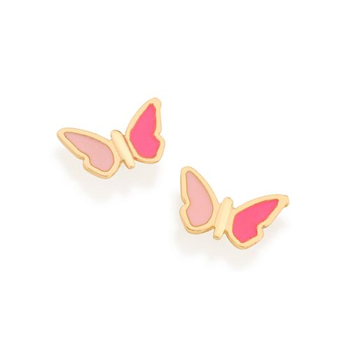 BRINCO BORBOLETA BANHADO A OURO 18K COM APLICAÇÃO DE RESINA