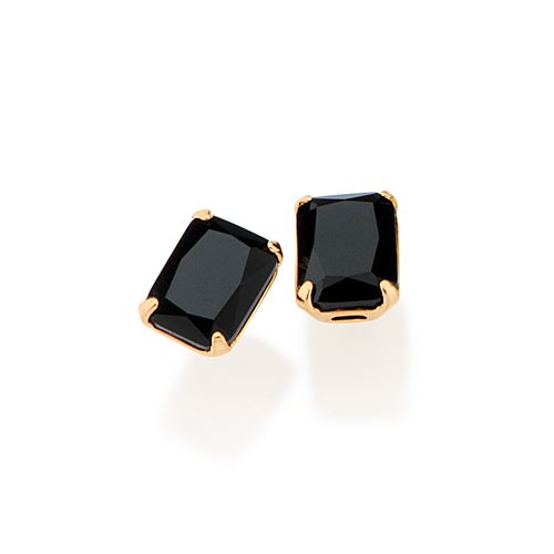 BRINCO RETANGULAR BANHADO A OURO 18K COM CRISTAIS