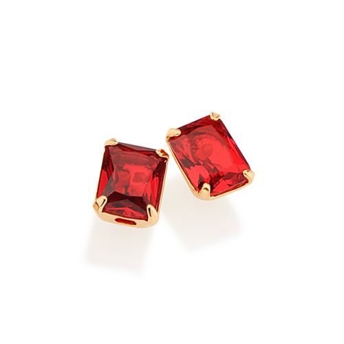 BRINCO RETANGULAR BANHADO A OURO 18K COM CRISTAIS