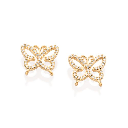BRINCO BORBOLETA BANHADO A OURO 18K COM ZIRCÔNIAS