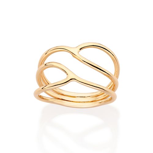 ANEL ARO TRIPLO ONDULADO BANHADO A OURO 18K