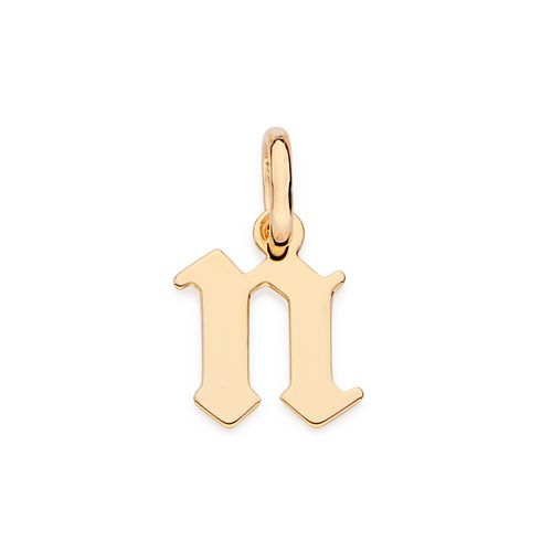 PINGENTE LETRA GÓTICA BANHADA A OURO 18K-LETRA N