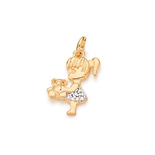 PINGENTE MENINA BANHADO A OURO 18K COM ZIRCÔNIAS E APLIACAÇÃO DE RHODIUM