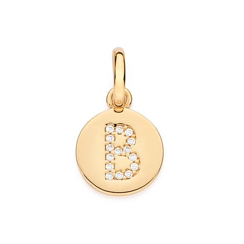 PINGENTE LETRA BANHADO A OURO 18K COM ZIRCÔNIAS -LETRA B