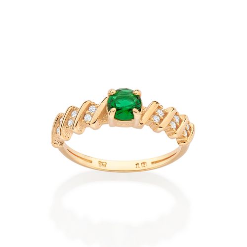ANEL SOLITÁRIO BANHADO A OURO 18K COM CRISTAL E ZIRCÔNIAS