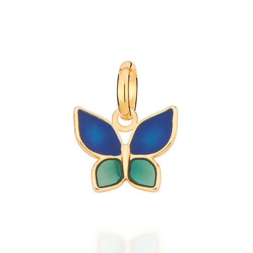 PINGENTE INFANTIL BORBOLETA BANHADO A OURO 18K COM APLICAÇÃO DE RESINA