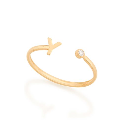 ANEL AJUSTÁVEL LETRA BANHADO A OURO 18K COM ZIRCÔNIA-LETRA Y