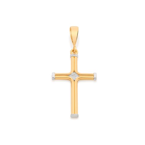 PINGENTE CRUZ BANHADO A OURO 18K COM APLICAÇÃO DE RHODIUM