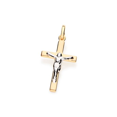 PINGENTE CRUZ COM CRISTO BANHADO A OURO 18K COM APLICAÇÃO DE RHODIUM