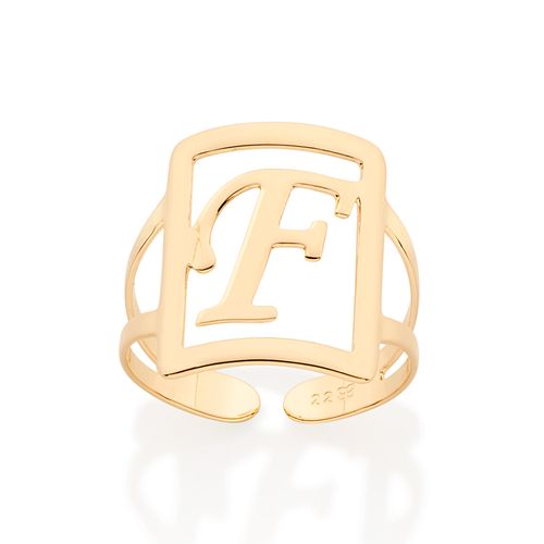 MAXI ANEL LETRA AJUSTÁVEL BANHADO A OURO 18K-LETRA F