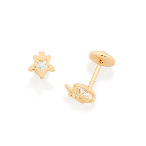 BRINCO INFANTIL SOLITÁRIO BANHADO A OURO 18K COM CRISTAIS