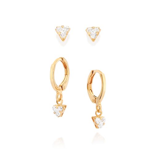 KIT BRINCO TRIANGULOS BANHADO A OURO 18K COM ZIRCÔNIAS