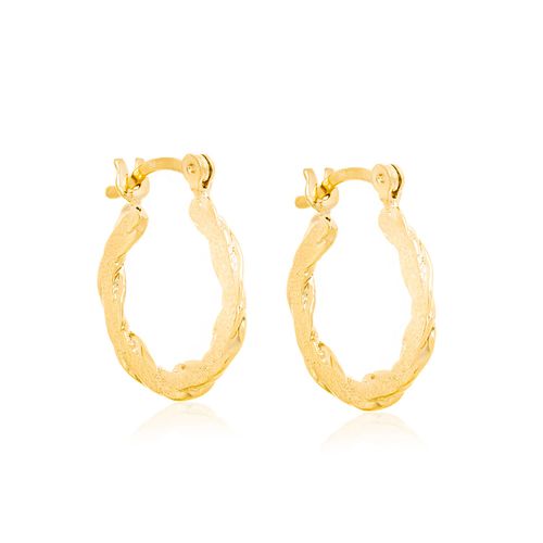 BRINCO ARGOLA GRANITADA E TORCIDA BANHADO A OURO 18K
