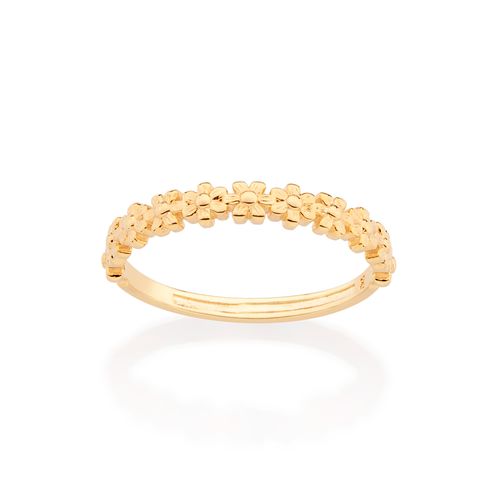 MEIA ALIANÇA MINI FLORES BANHADA A OURO 18K