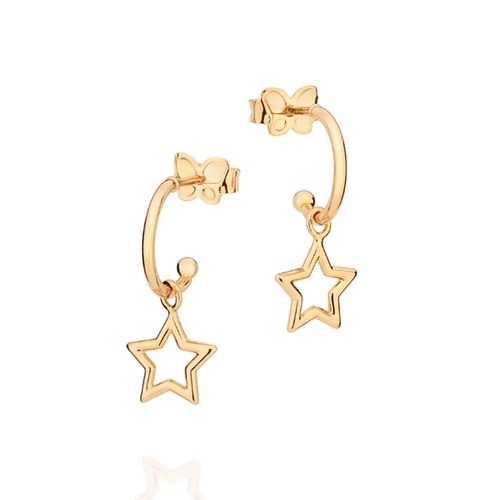 BRINCO MEIA ARGOLA COM ESTRELA BANHADO A OURO 18K
