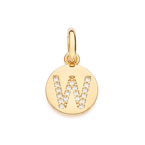 PINGENTE LETRA BANHADO A OURO 18K COM ZIRCÔNIAS -LETRA W