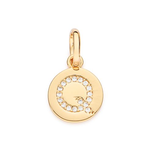 PINGENTE LETRA BANHADO A OURO 18K COM ZIRCÔNIAS -LETRA Q