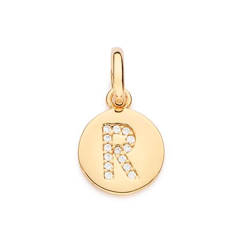 PINGENTE LETRA BANHADO A OURO 18K COM ZIRCÔNIAS -LETRA R