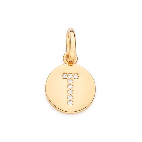 PINGENTE LETRA BANHADO A OURO 18K COM ZIRCÔNIAS -LETRA T