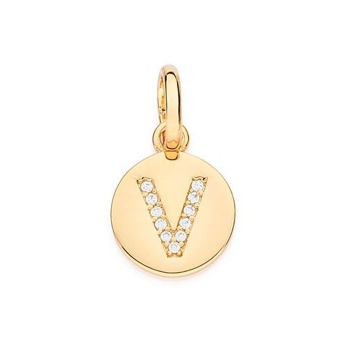 PINGENTE LETRA BANHADO A OURO 18K COM ZIRCÔNIAS -LETRA V