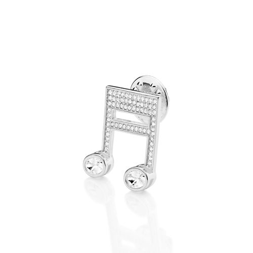 BROCHE NOTA MUSICAL DE PRATA MACIÇA 925 COM ZIRCÔNIAS