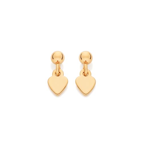 BRINCO PÊNDULO CORAÇÃO BANHADO A OURO 18K COM ESFERAS