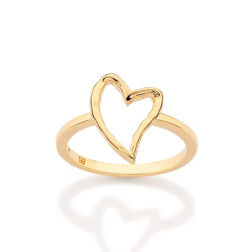 ANEL SKINNY COM CORAÇÃO IRREGULAR  VAZADO BANHADO A OURO 18K