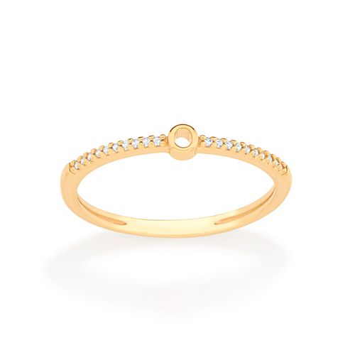 ANEL SKINNY LETRA BANHADO A OURO 18K COM ZIRCÔNIAS-LETRA O