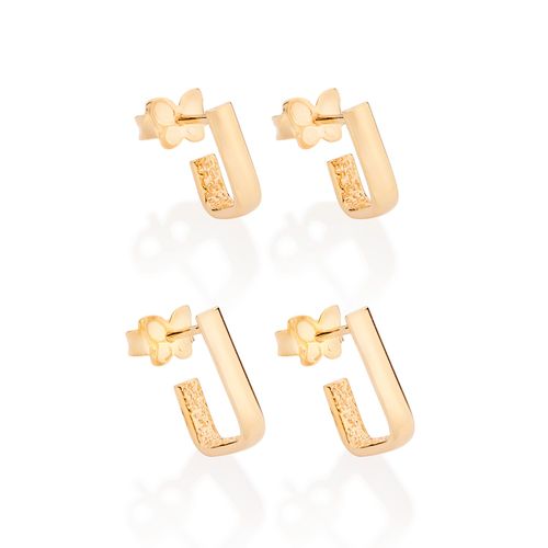 KIT BRINCO RETANGULAR BANHADO A OURO 18K