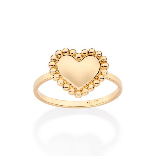 ANEL SKINNY CORAÇÃO COM ESFERAS BANHADO A OURO 18K