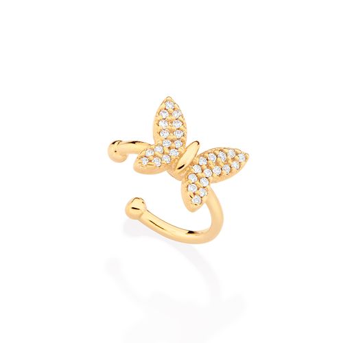 BRINCO PIERCING DE PRESSÃO BORBOLETA BANHADO A OURO 18K COM ZIRCÔNIAS