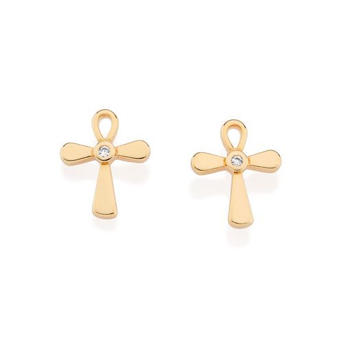 BRINCO CRUZ BANHADO A OURO 18K COM ZIRCÔNIAS