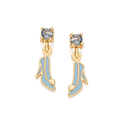 BRINCO SAPATO CINDERELA BANHADO A OURO 18K COM ZIRCÔNIAS E APLICAÇÃO DE RESINA